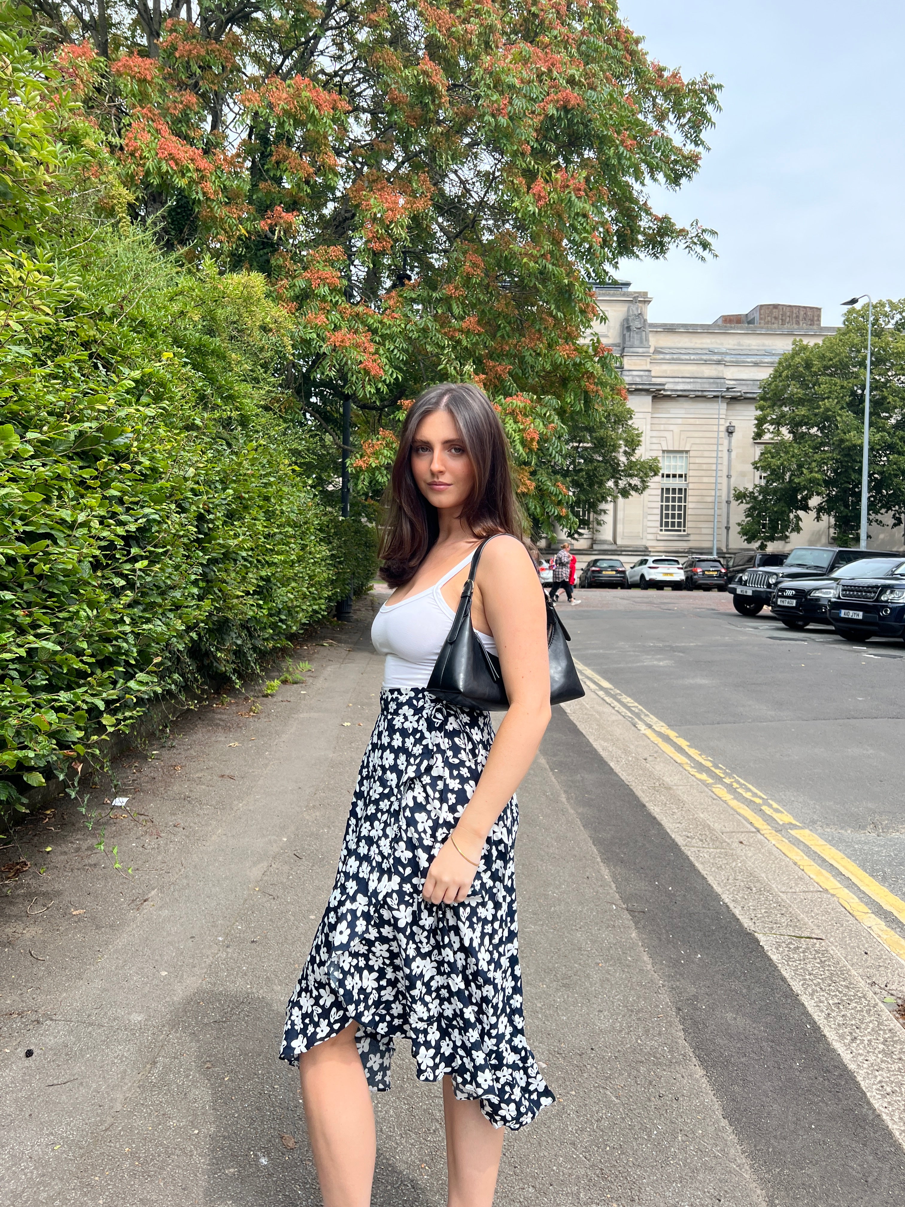 Navy Floral Midi Skirt