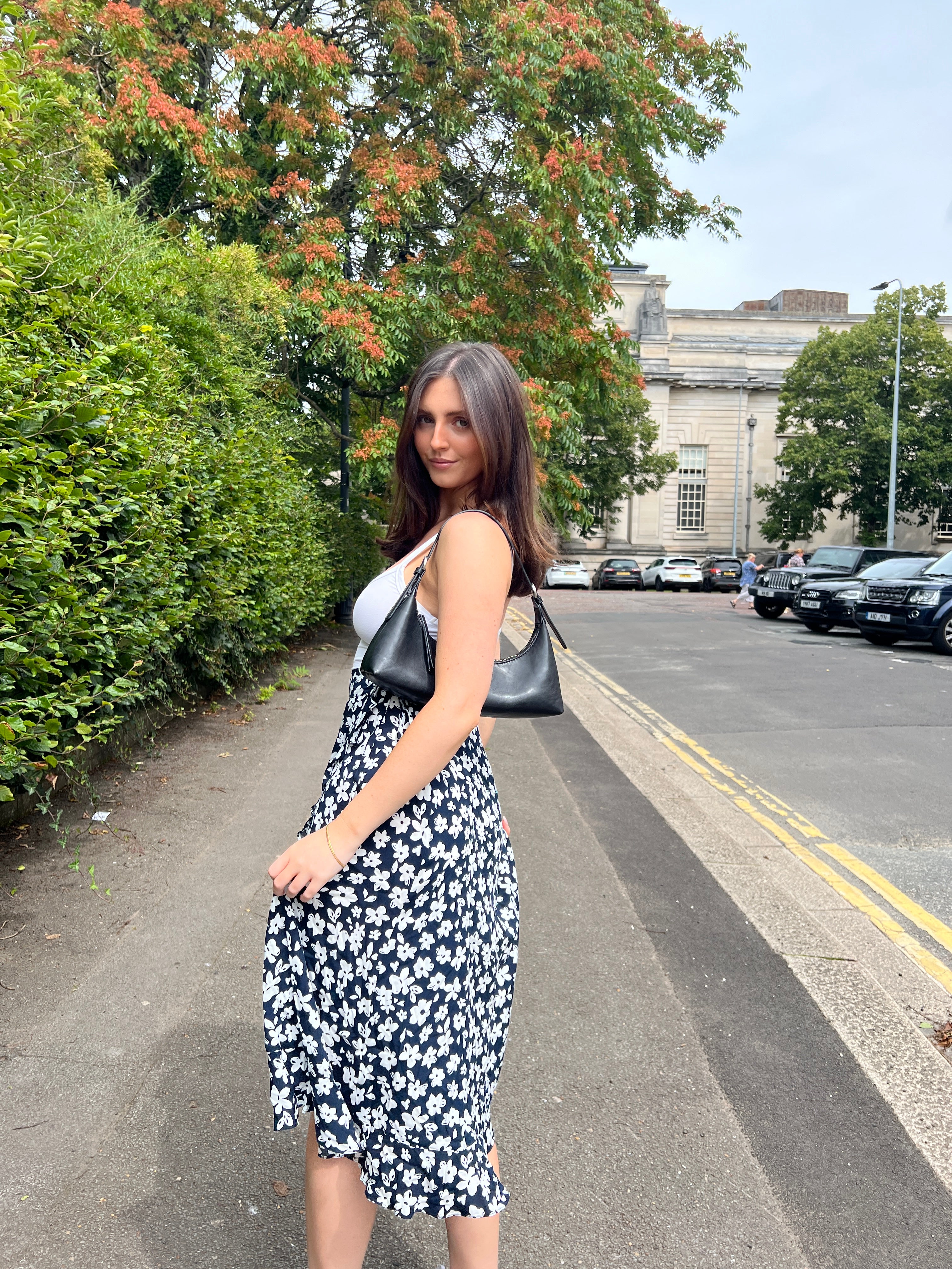 Navy Floral Midi Skirt