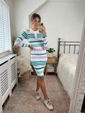 Green and Purple Stripe Polo Bodycon Midi Dress