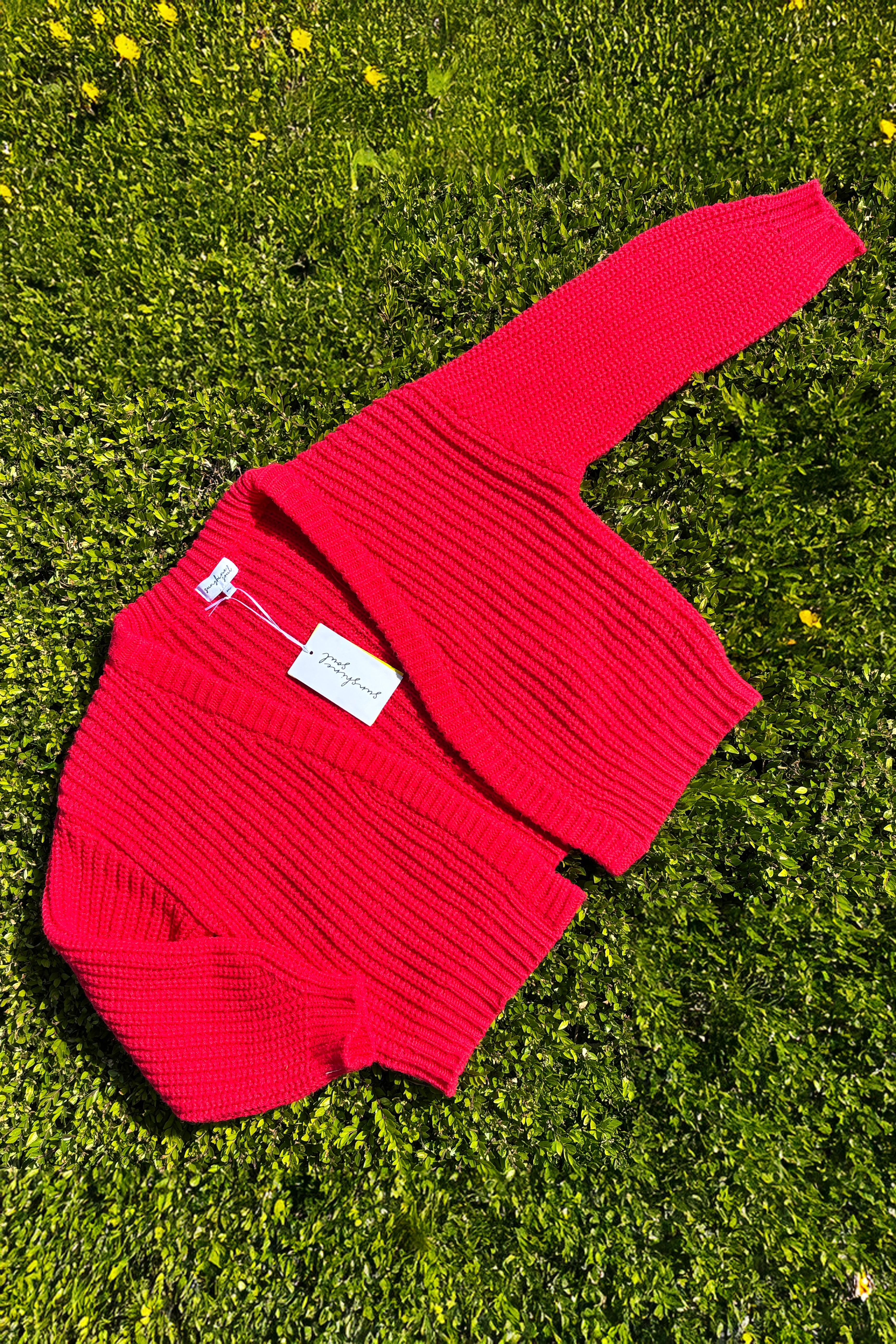 Cherry Red Chunky Knit Cardigan