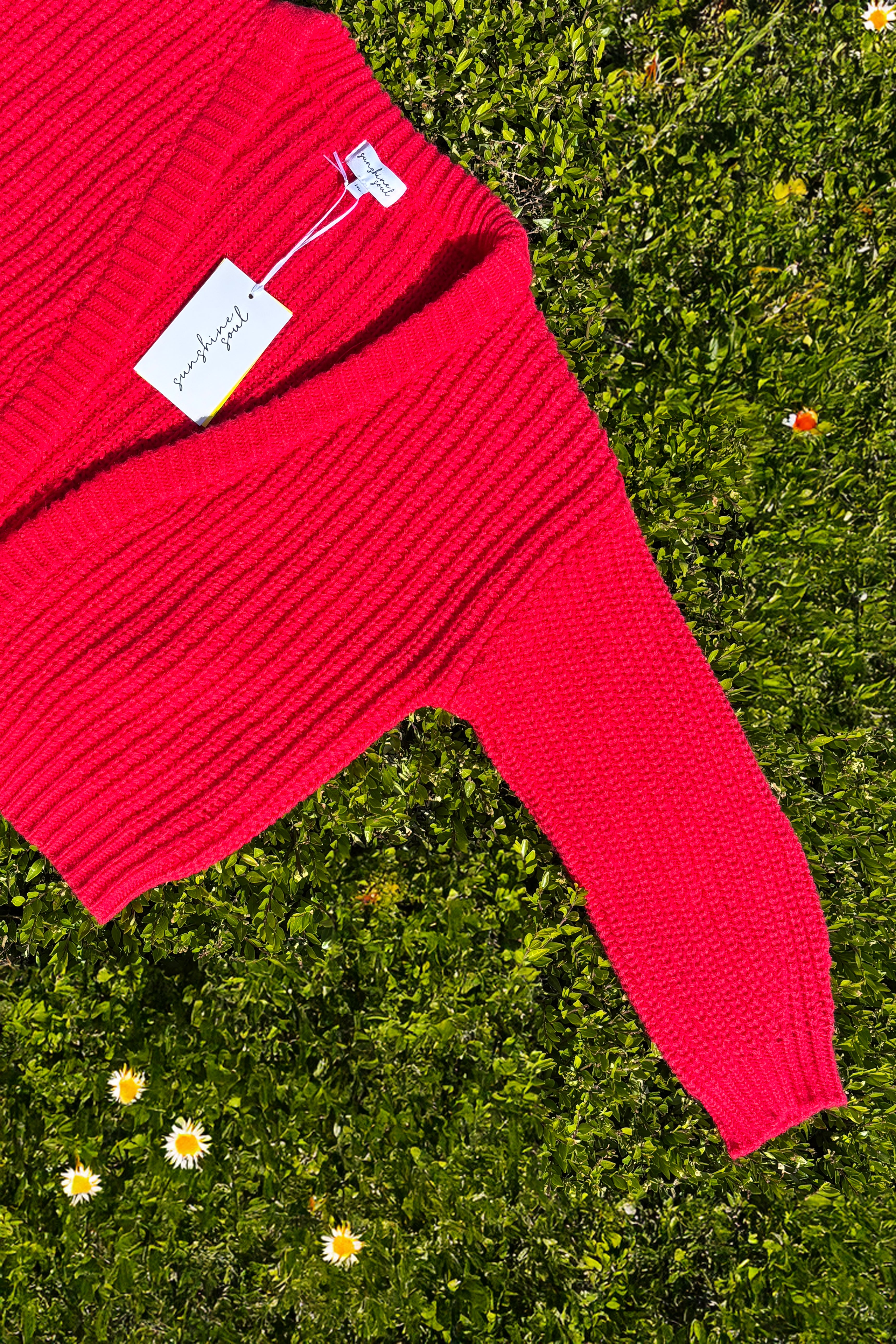 Cherry Red Chunky Knit Cardigan