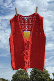 Bright Papaya Crochet Tie Front Vest