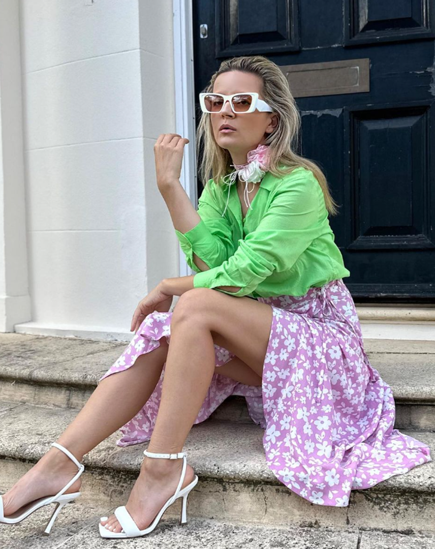 Pink and green midi skirt online