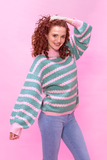 Mint and Pink Button Jumper