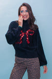 Red and Black Sequin Bow Fluffy Jumper