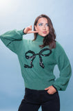 Green Sequin Bow Fluffy Jumper
