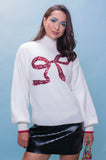 White & Red Fluffy Bow Sequin Jumper