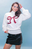 White & Red Fluffy Bow Sequin Jumper
