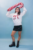 White & Red Fluffy Bow Sequin Jumper