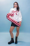 White & Red Fluffy Bow Sequin Jumper