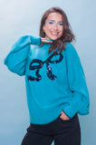 Teal Fluffy Bow Sequin Jumper