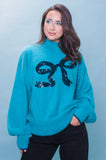 Teal Fluffy Bow Sequin Jumper
