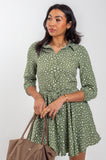 Green Spotted Long Sleeve Shirt Dress