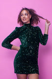Dark Green Sequin Mini Dress