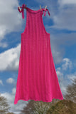 Hot Pink Pointelle Tie-Shoulder Midi Dress