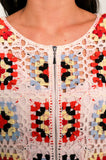 White Crochet Square Bomber Cardigan