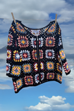 Crochet Square Boxy Bomber Jacket