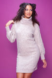 Creamy Oatmeal Roll Neck Cable Knit Dress