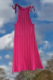 Hot Pink Pointelle Tie-Shoulder Midi Dress