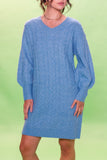 Cornflower Cable V Neck Dress