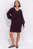 Toasted Plum Cable V Neck Dress