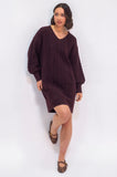 Toasted Plum Cable V Neck Dress