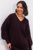 Toasted Plum Cable V Neck Dress