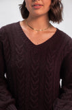 Toasted Plum Cable V Neck Dress