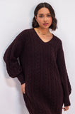Toasted Plum Cable V Neck Dress