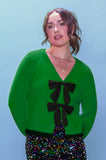 Bright Green & Stain Bows Fluffy Cardigan