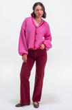 Pink & Red Blanket Stitch Cardigan