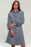 Checkered Denim Skater Dress