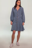 Chambray Balloon Sleeve Mini Dress