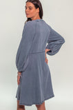 Chambray Balloon Sleeve Mini Dress