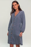 Chambray Balloon Sleeve Mini Dress