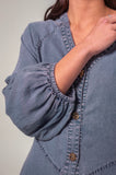 Chambray Balloon Sleeve Mini Dress