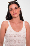 White Cotton Pointelle V Neck Cami