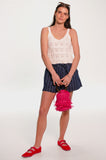 White Cotton Pointelle V Neck Cami