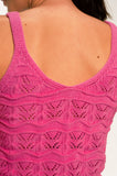 Pink Cotton Pointelle V Neck Cami