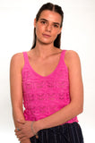 Pink Cotton Pointelle V Neck Cami