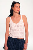 White Cotton Pointelle V Neck Cami