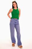 Green Racer Back Pointelle Cotton Vest