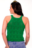 Green Racer Back Pointelle Cotton Vest