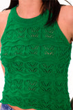 Green Racer Back Pointelle Cotton Vest