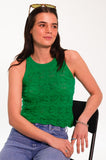 Green Racer Back Pointelle Cotton Vest