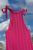 Hot Pink Pointelle Tie-Shoulder Midi Dress