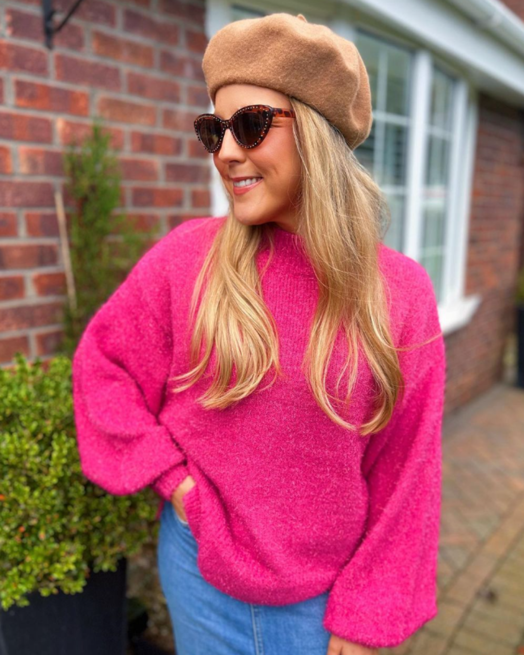 Bright pink knitted sales jumper