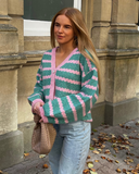 Mint and Pink Pearl Button Cardigan
