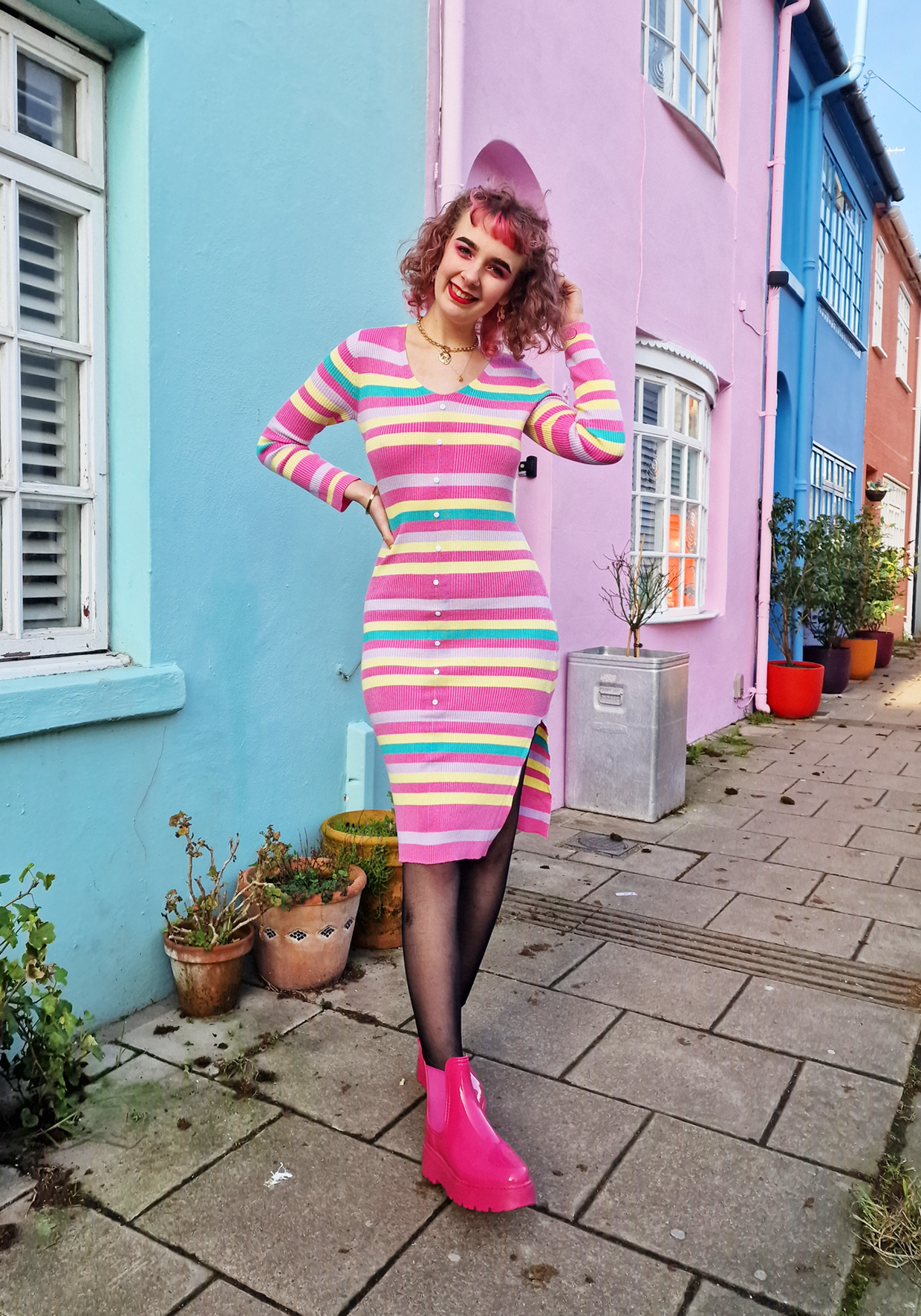 Pink Stripe Bodycon Midi Dress Sunshine Soul Ltd Pink Stripe Bodycon Midi Dress Sunshine Soul Ltd
