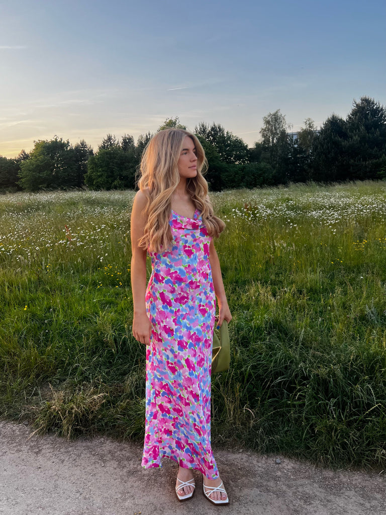 Pretty pink abstract floral midi dress – Sunshine Soul Ltd